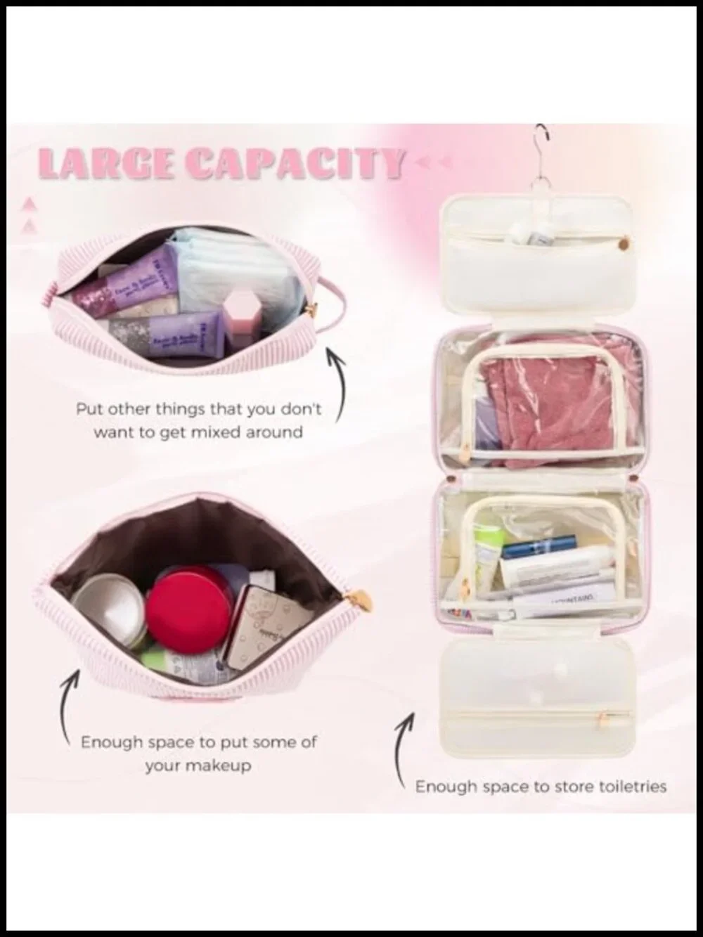 Personalized Toiletry Bag Makeup Bag Set Canvas Zipper Travel Organizer